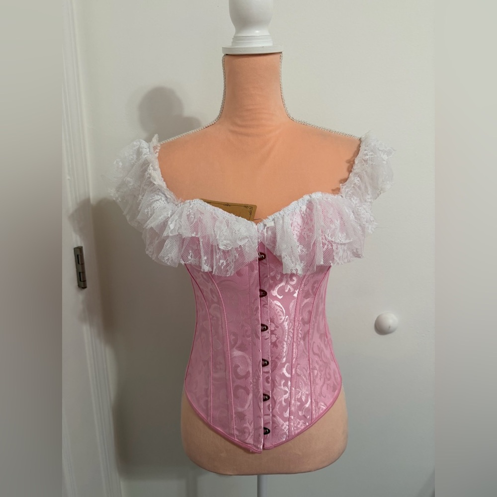 Pink and white corset top